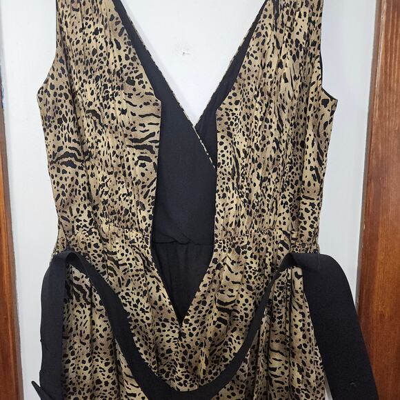 Adrianna Papell Silk Leopard Print Sleeveless Belted V-Neck Cocktail Dress 16W - Picture 6 of 14